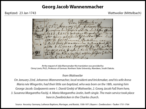 Baptismal Record Georg Jacob Wannenmacher 1743