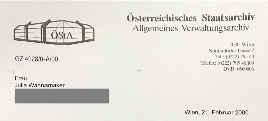 Wannemacher Archives in Austria Letter
