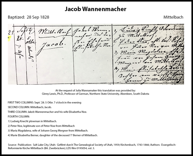 Baptismal Record Jacob Wannenmacher 1828 Source Added