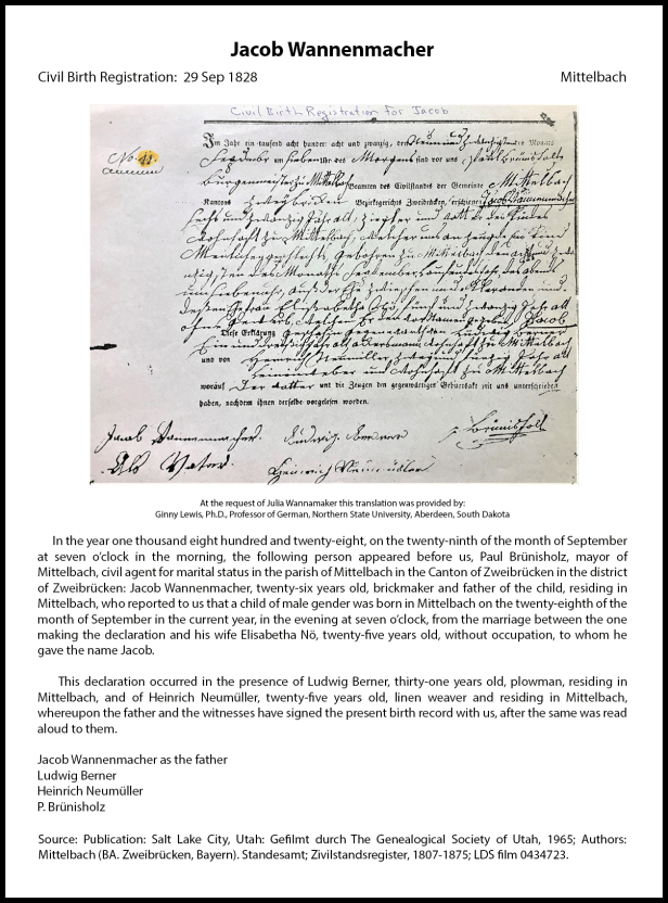 Jacob Wannemacher Civil Registration of Birth 1828 Source Added