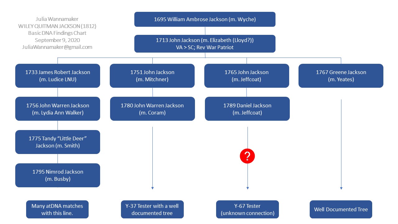 Wiley Quitman Jackson Basic DNA Findings Chart 090920